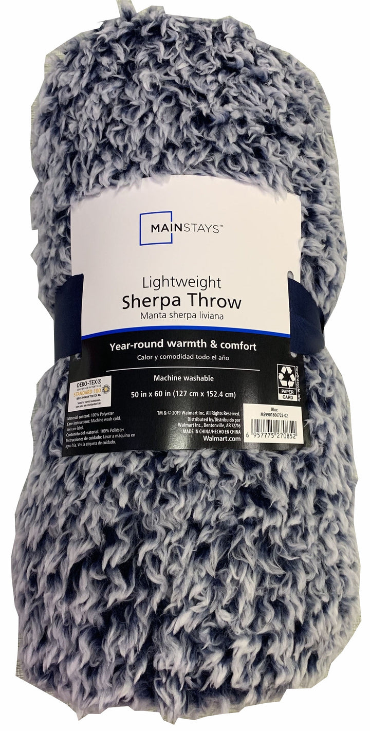 Sherpa Throw Blanket, 50"X60", Blue