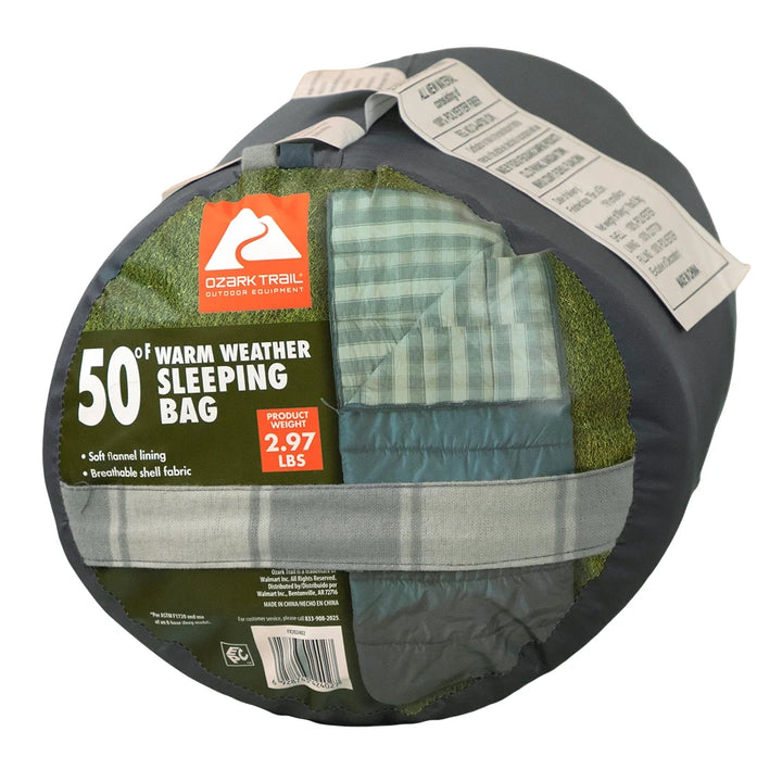 50F Flannel Lined Rectangle Adult Sleeping Bag - Blue (75" X 33")