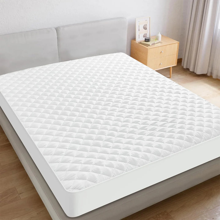 Queen Size Waterproof Mattress Protector, Breathable Noiseless Fitted Sheet Mattress Pad up to 21" Deep Pocket Mattress Cover, White