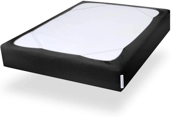 Box Spring Cover Full Size, Smooth and Elastic Woven Material Wrap around 4 Sides of the Box Spring, Black