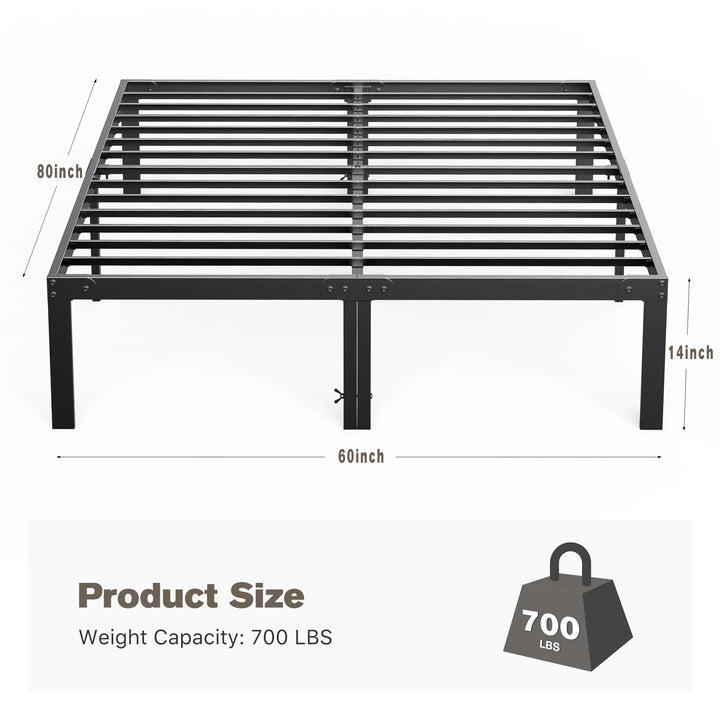 Queen Platform Bed Frame with Ample Storage Space, Sturdy Steel Slat Support, Heavy-Duty Construction, 14-Inch Height, No Box Spring Required