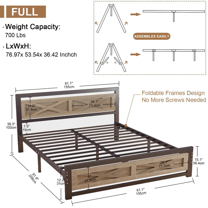 Platform Bed Frame with Headboard, Full Size Bed