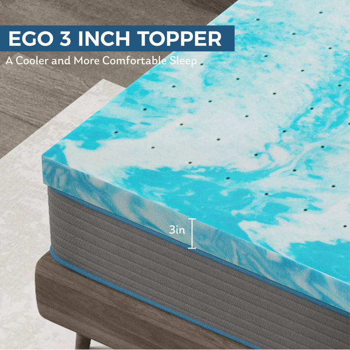 EGO HOME 2 Inch Cooling Gel Memory Foam Mattress Topper, Twin Mattress Topper, Blue