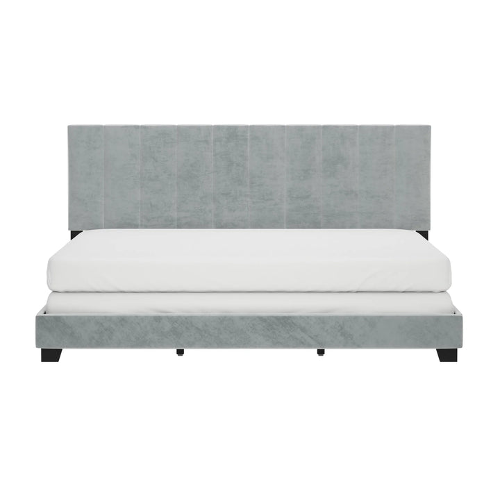 Reece Channel Stitched Upholstered King Bed, Platinum Grey, by  Living Essentials