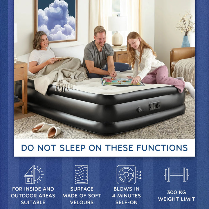 18 Inch High Air Mattress Queen with Built in Pump, Elevated Quick Inflation/Deflation Inflatable Beds, High Durability Blow up Mattresses for Camping, Indoor Colchon, Guests Air Bed, Black