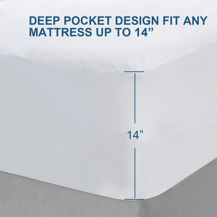 Twin Extra Long (XL) Mattress Protector, Waterproof Viscose Made from Bamboo Terry Ultra Soft Noiseless Mattress Protector with Deep Pocket Fits up to 14 Inch Mattress