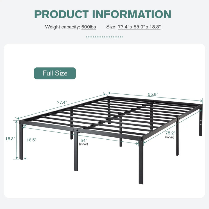 Heavy Duty Full Size Metal Platform Bed Frame with 16.5'' Large under Bed Storage Space