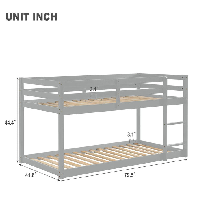 Floor Wood Bunk Beds with Ladder and Full Guardrail for Boys Girls Toddlers, Espresso Twin over Twin Kids Bunk Bed for Home Children’S Room, Easy to Assemble, TE3045