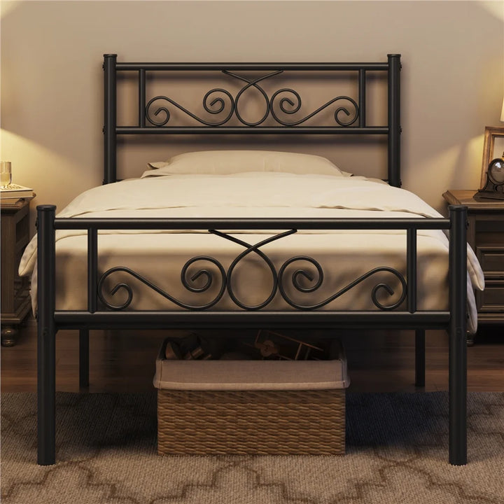 Jocelyn Modern Scroll Metal Platform Twin Bed, Black