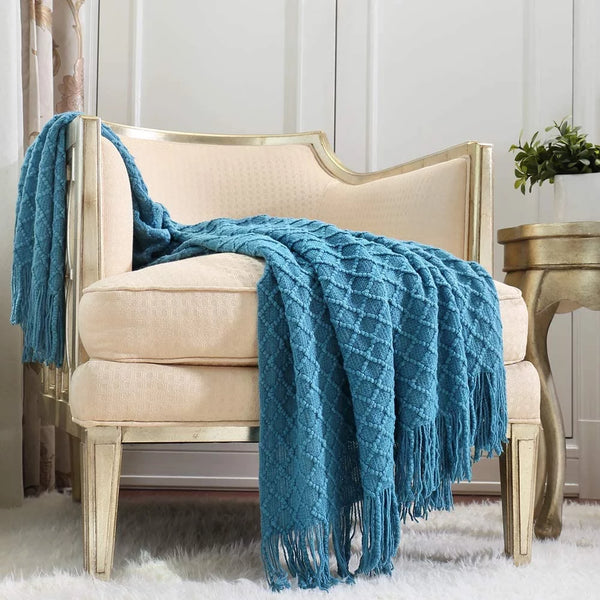 Crochet Throw Blanket for Couch Sofa Chair Bed Decoration, Soft Warm Cozy Light Weight for Spring Summer (50''X60'' Turquoise)