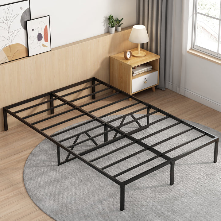 Full Bed Frame No Box Spring Needed,  Heavy Duty Full Size Metal Platform Bed with 13In Large Underbed Storage, Metal Bed Full Size Frame No Box Spring Needed, 660Lbs Weight Capacity, Black