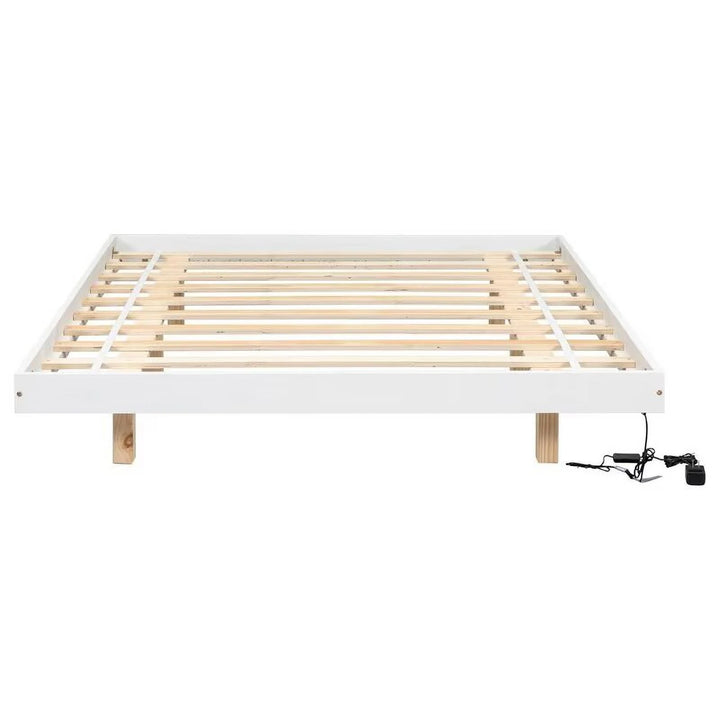 Full Size Floating Bed Frame with LED Lights Underneath, Modern Low Profile Platform Bed with Wood Slats Support, Noise Free, No Box Spring Needed, Easy Assembly, White