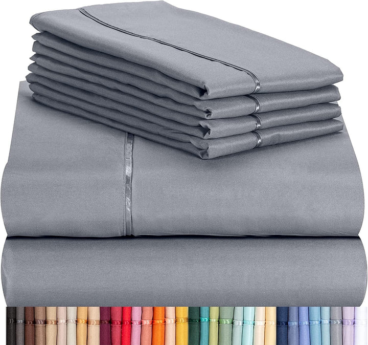 Cooling 6 Piece Ultra Soft Microfiber Bed Sheets & Pillowcases, Queen - Light Grey, High Thread Count 1800 Series, Extra Deep Pocket Wrinkle Free Breathable Sheet Sets