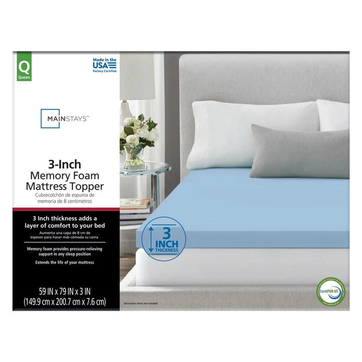 3" Memory Foam Mattress Topper, Queen