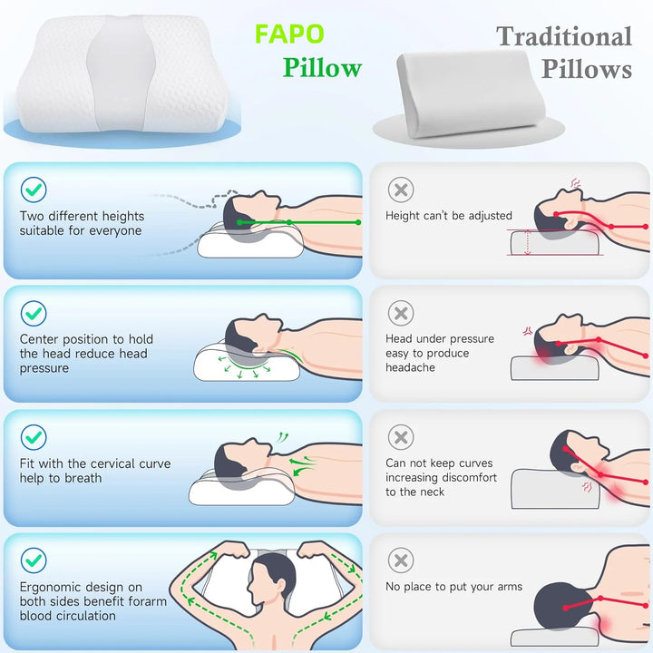 Cervical Pillows, Adjustable Memory Foam for Neck and Shoulder Pain Relief, Cooling Comfort for Side/Back Sleepers