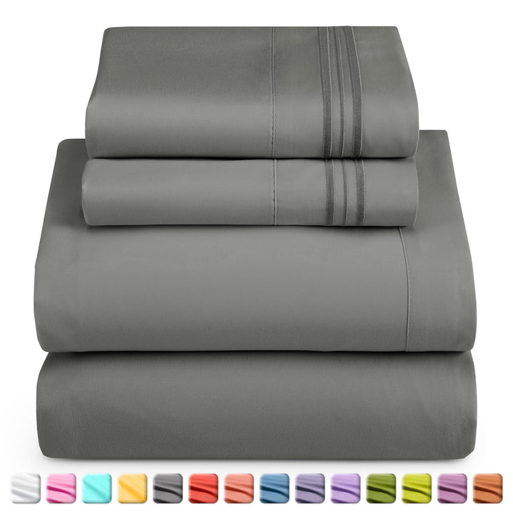 Bed Sheets Set, 1800 Series Deep Pocket Soft Microfiber 4 Piece Queen Sheet Sets, Gray