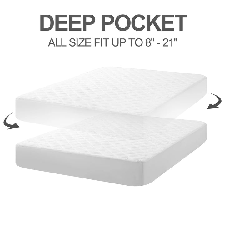 Twin Size Waterproof Mattress Protector Pad Cover with Deep Pocket Quilted Fitted 8" - 21" Breathable & Noiseless (White, Twin)