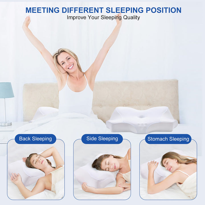 Memory Foam Cervical Pillows for Neck and Shoulder Pain Relief,Orthopedic Ergonomic Contour Back Support Pillow for Side,Back & Stomach Sleepers Standard Size 24.02"×14.76"×4.72" White