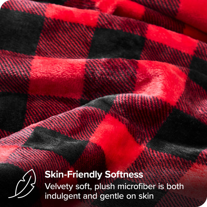 Microplush Fleece Blanket - 300 GSM - Fuzzy Microfleece - Soft & Plush - Twin/Twin XL, Buffalo Plaid - Red/Black