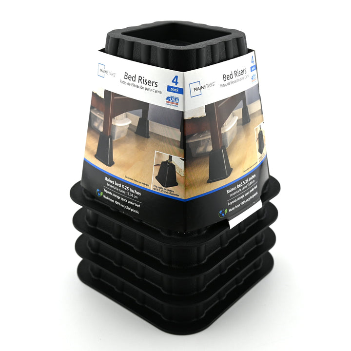 Black Bed Risers, Raise Your Bed to Create Storage Space, 4 Pack, Assembled Length 6.50 in X Width 6.50 in X Height 6 In