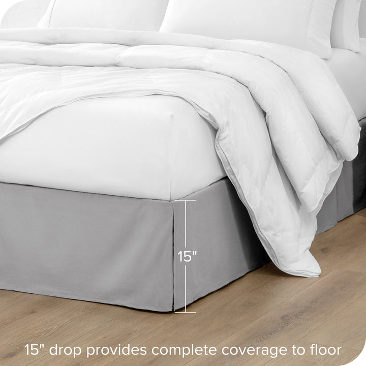 Double Brushed Bed Skirt - Premium 1800 Collection - 15-Inch Drop - Queen, Light Gray