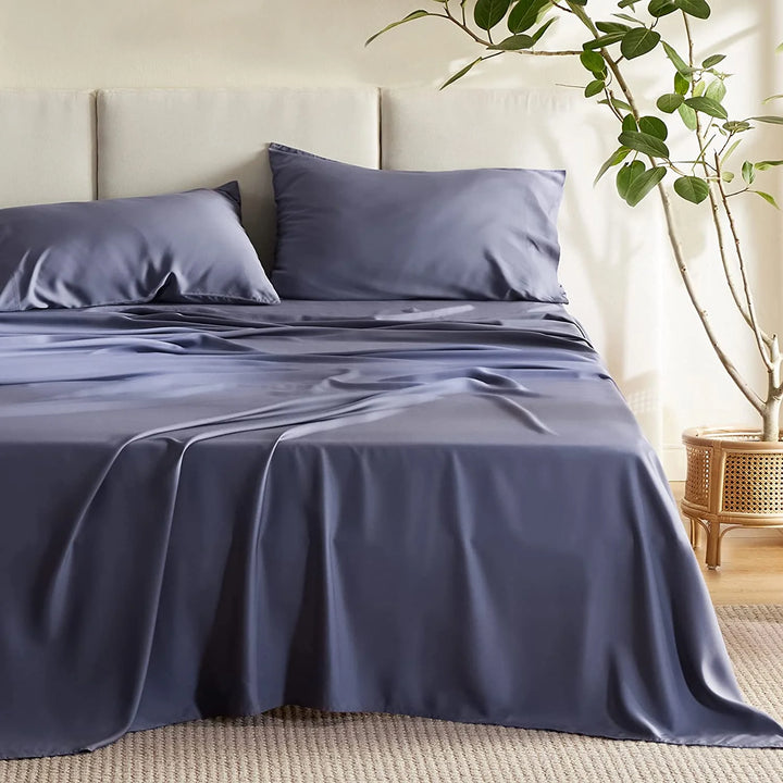 Queen Cooling Bed Sheets Set, Rayon Made from Bamboo, Hotel Luxury Silky Breathable Bedding Sheets & Pillowcases, Grey