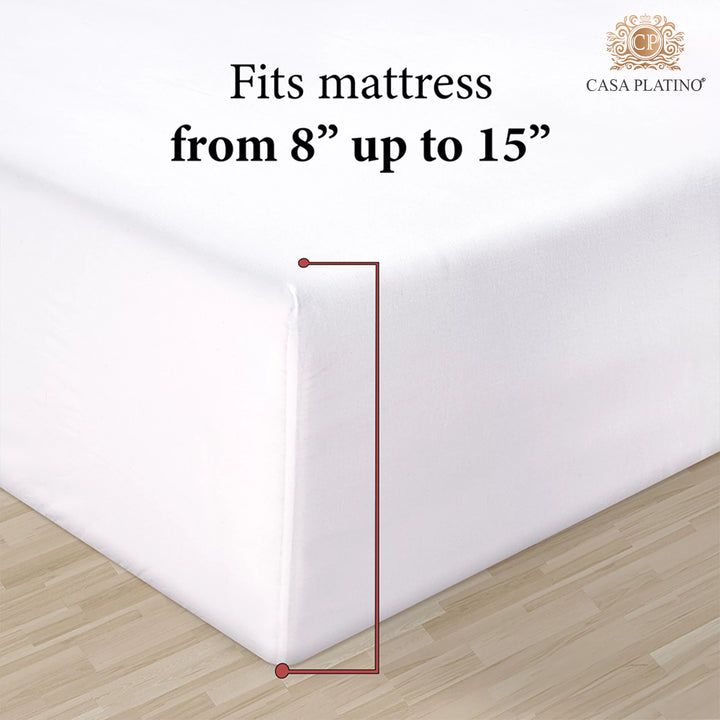 100% Cotton 4 Piece Pure Percale Queen Size Bed Sheets Set, Fits Mattress Upto 15" Deep - White