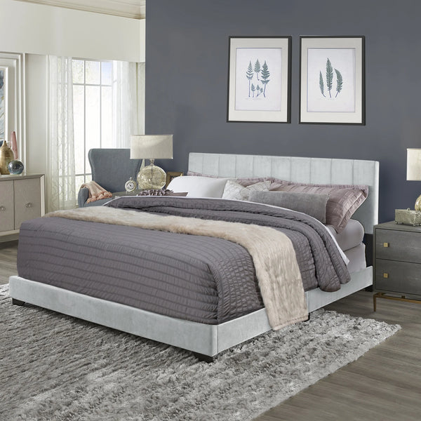 Reece Channel Stitched Upholstered King Bed, Platinum Grey, by  Living Essentials