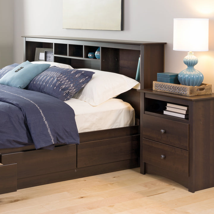 King Size Bed Headboard: Stylish Espresso King Headboard with Bookcase for King Size Beds, Freestanding (81.5" W X 43" H X 11" D) - ESH-8445