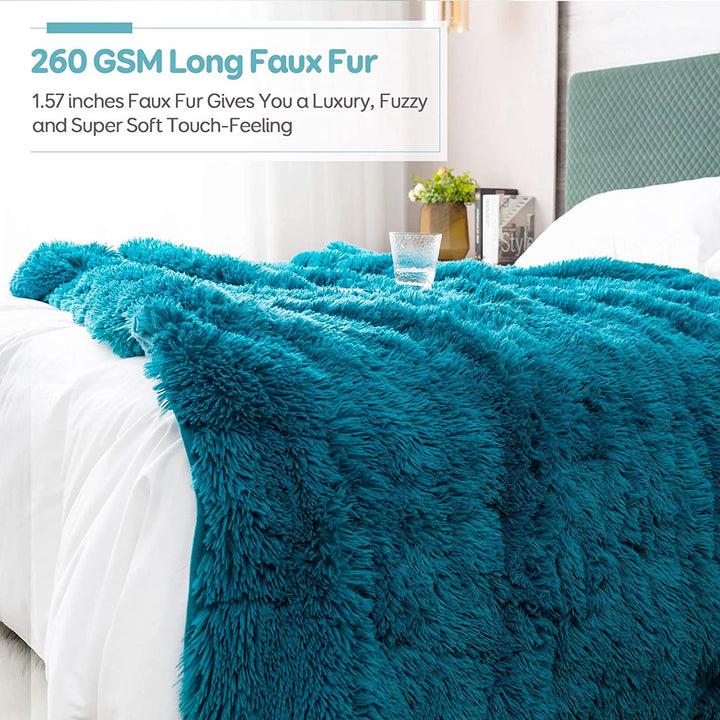 Faux Fur Weighted Blanket 15Lbs, Super Soft Plush Fleece and Cozy Sherpa Reverse, Shaggy Long Fur Throw Blankets, 48"X72" Teal Green