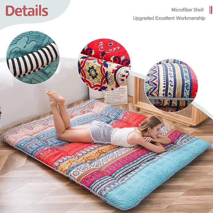 Japanese Floor Mattress Futon Mattress Boho Design Sleeping Mat Queen Size