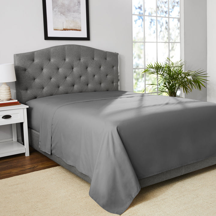 Easy Care Soothing Gray CVC Cotton Blend Flat Sheet, Queen