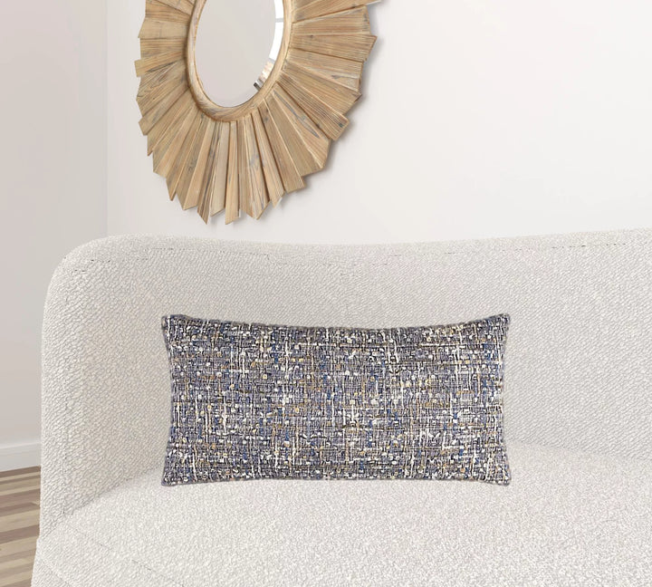 403232 Blue, Gray & Metallic Nubby Textured Lumbar Pillow, Navy