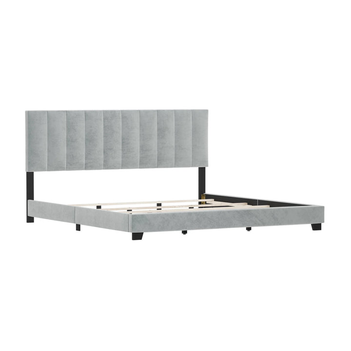 Reece Channel Stitched Upholstered King Bed, Platinum Grey, by  Living Essentials