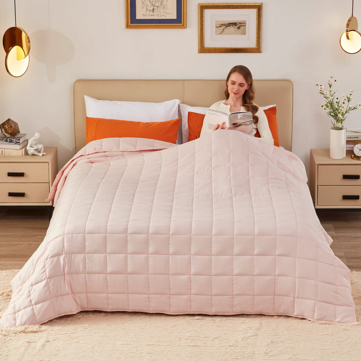 Weighted Blanket for Adult (15Lbs 60"X80" Queen Size Pink) ,Cooling Breathable Heavy Blanket