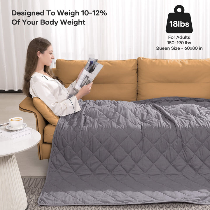 Weighted Blanket 18 Lbs Queen Size Heavy Breathable Cooling Blanket for Adults, 60" X 80", Gray