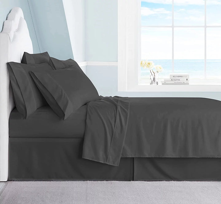 Twin-Xxl Size 6 Piece,600Tc, 100% Egyptian Cotton - 12" Deep Pocket Fitted Sheet - Dark Grey Solid.