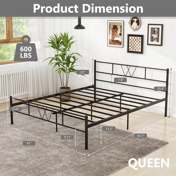 Queen Size Metal Platform Bed Frame with Headboard and Footboard,No Box Spring Needed,Black