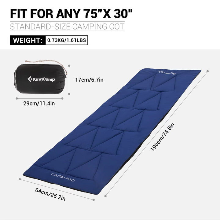 Sleeping Cot Pad for Camping Portable Lightweight Non-Slip Soft Cotton Camp Cot Mattress Pad for Camp Cot Bed 74.8L X 25.2W, 1.61LBS, Navy