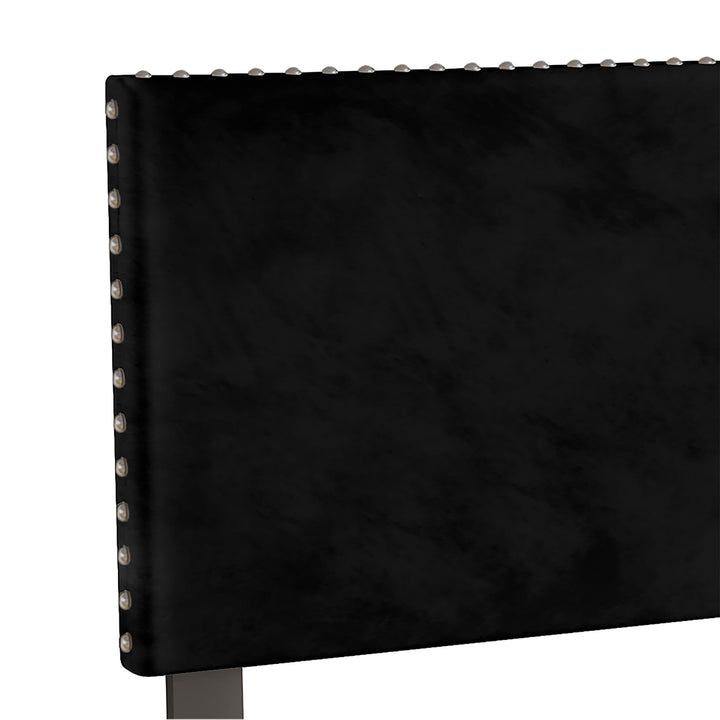 Upholstered Nailhead Trim Velvet Headboard, Black, Queen