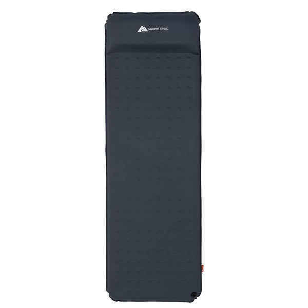 Self-Inflating Camp Pad with Pillow - Grey, Adult, 78" L X 25" W X 2" H