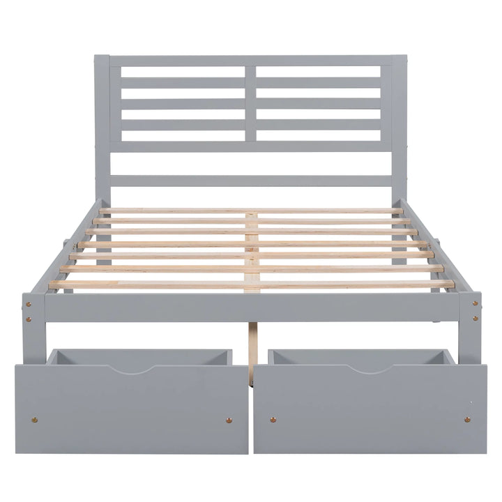 Platform Bed Frame Storage Bed with Headboard, Pine Wood Full Bed Frame for Bedroom, Modern Full Size Bed Frame with Drawers, Wood Slats Support, Holds 400 Lb, No Box Spring Needed, Gray