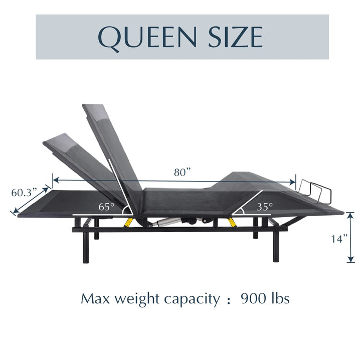 Basic Queen Size Ergonomic Electric Adjustable Bed Base Frame with Upgraded Motor 2.0, Wireless Remote Control, Independent Head & Foot Incline