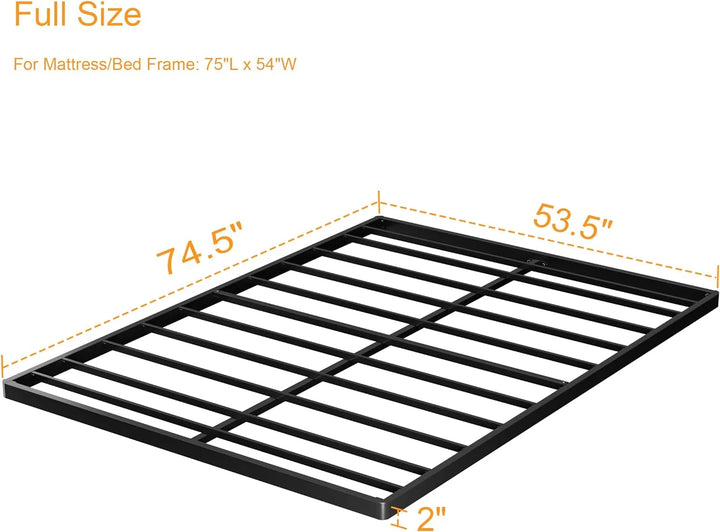 Full Box Spring 2 Inch High & Bed Slat Replacement, Heavy Duty Mattress Support Metal Bunkie Board, Low Profile Bed Frame, Sturdy Steel Structure with Cover, Easy Assembly, Noise Free