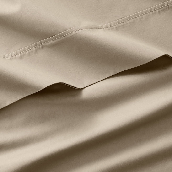 Cool & Crisp 4-Piece 300 Thread Count Almond Biscuit Cotton Percale Sheet Set, Queen