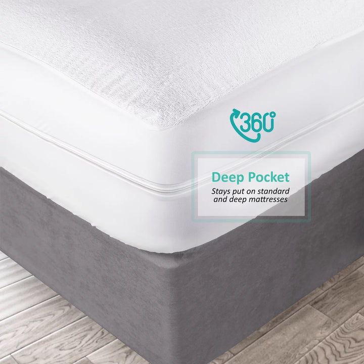 Waterproof Mattress Protector, Premium Mattress Pad Queen, Zippered Mattress Cover Fits Mattresses up to 21 Inches