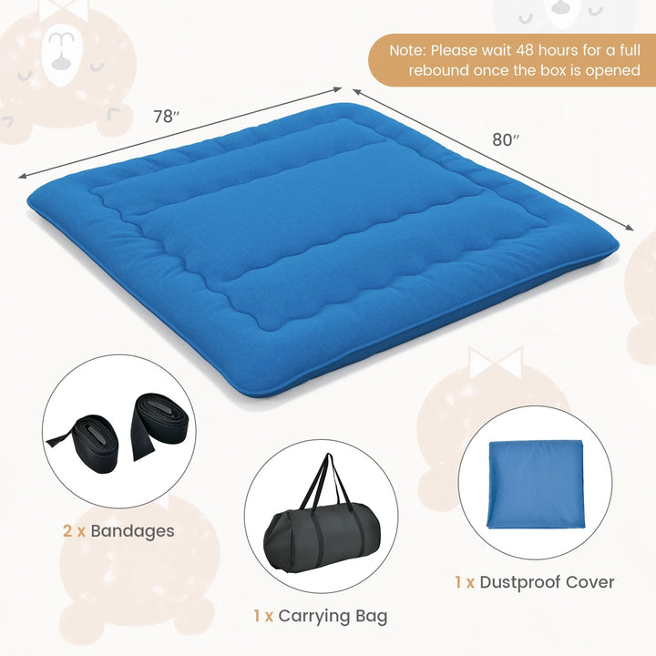 King Futon Mattress Japanese Floor Sleeping Pad Washable Cover Carry Bag Blue