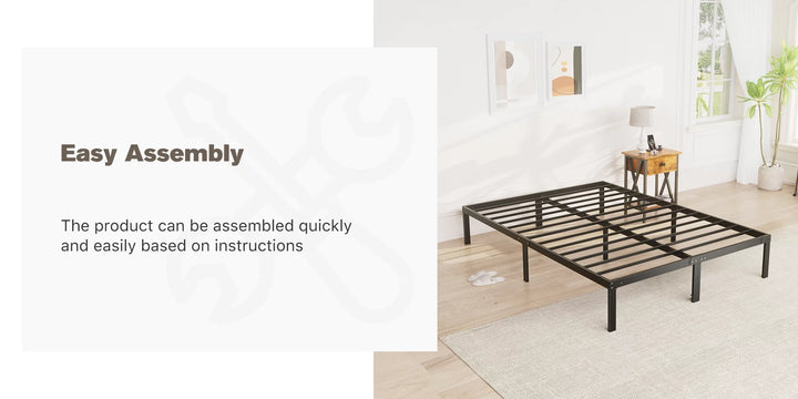 Queen Platform Bed Frame with Ample Storage Space, Sturdy Steel Slat Support, Heavy-Duty Construction, 14-Inch Height, No Box Spring Required