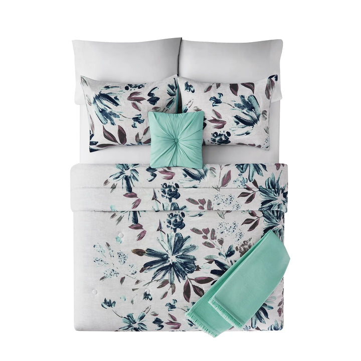 5-Piece Blue Floral Comforter Set, Full/Queen