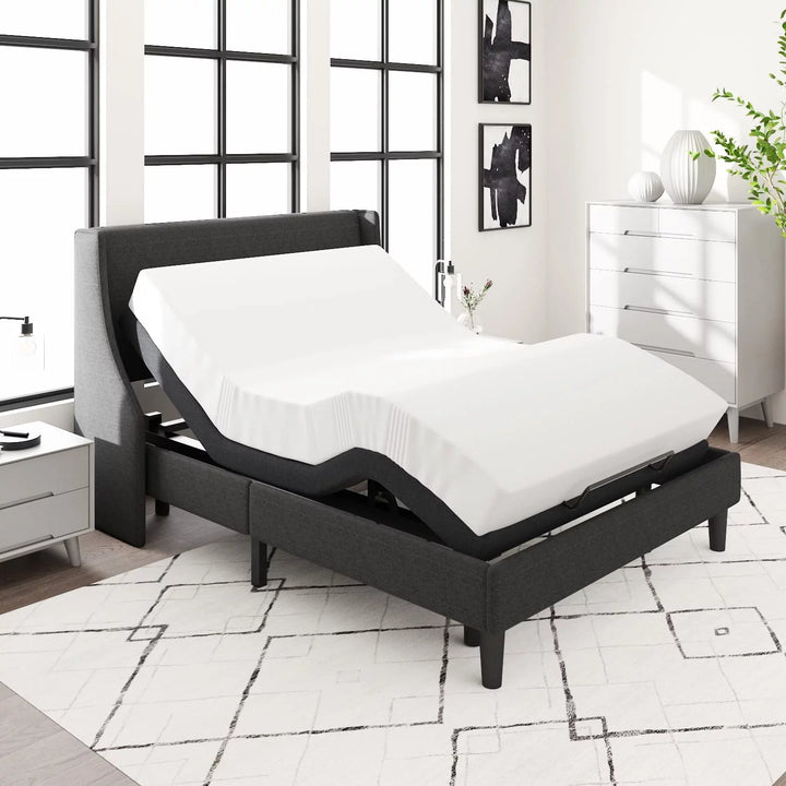 Queen Size Adjustable Bed Base Frame with Upgraded Motor 2.0, Wireless Remote Control, Upholstered